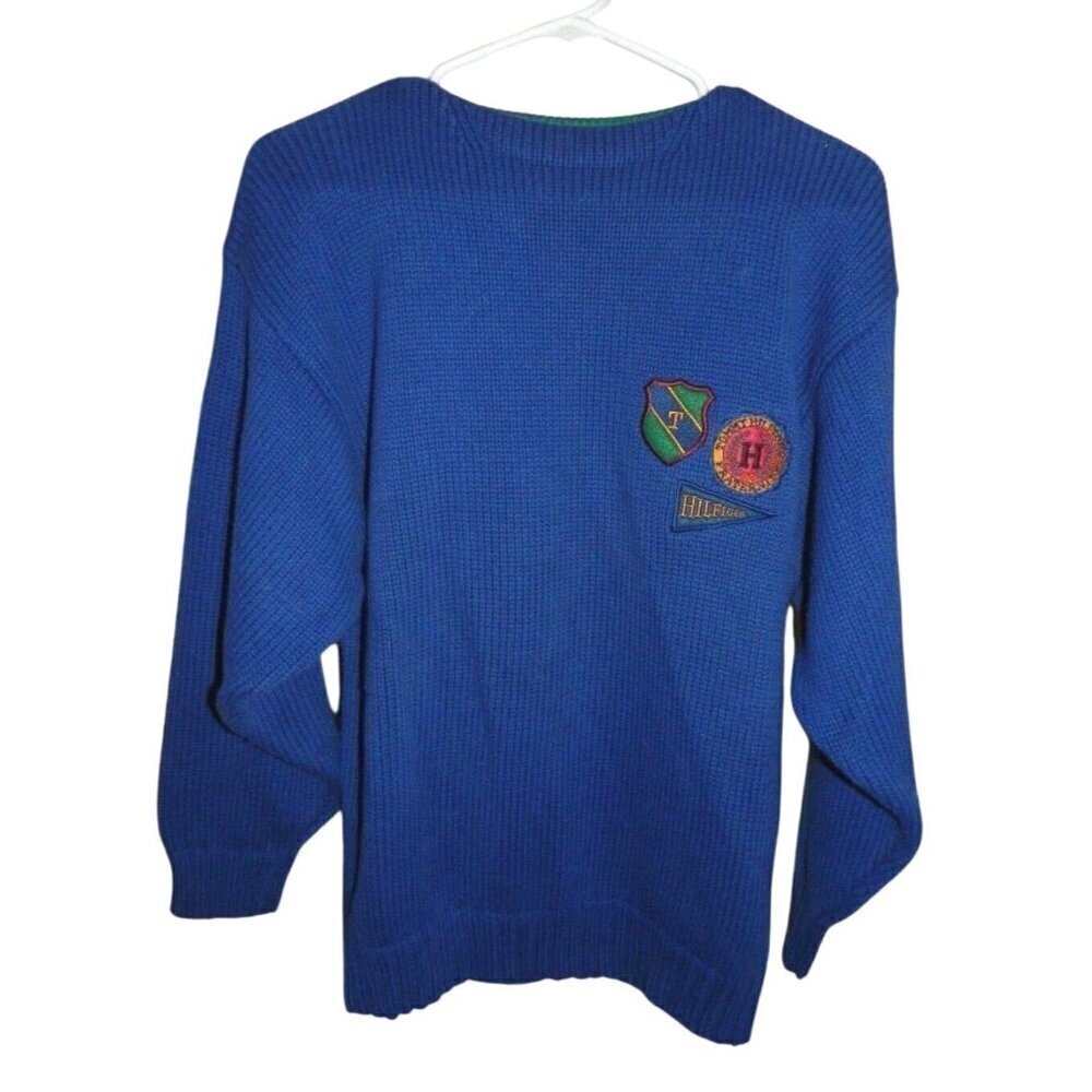 Vintage 1990's Tommy Hilfiger University Crest Fraternity Blue Men's Sweater S/P